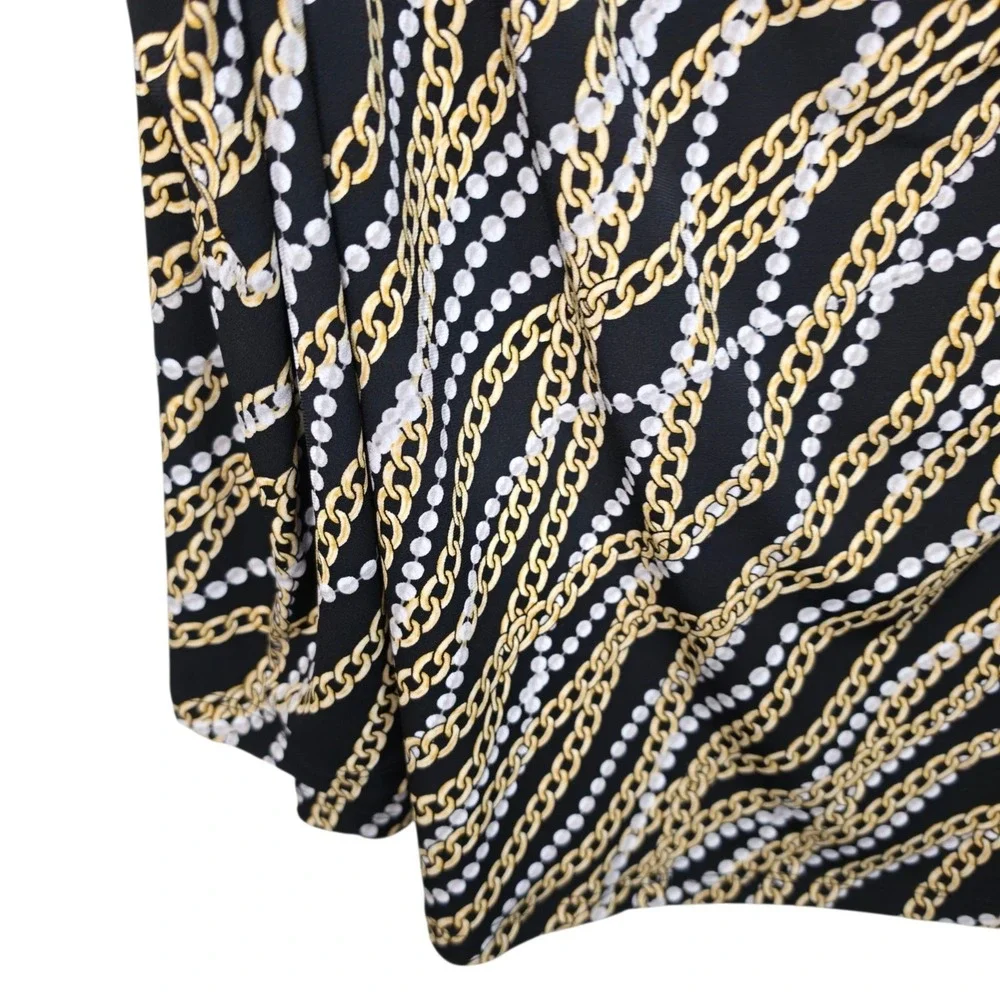 Michael Kors Top Womens XL Black Chain Print‎ Puff Sleeve Blouse Casual Ladies